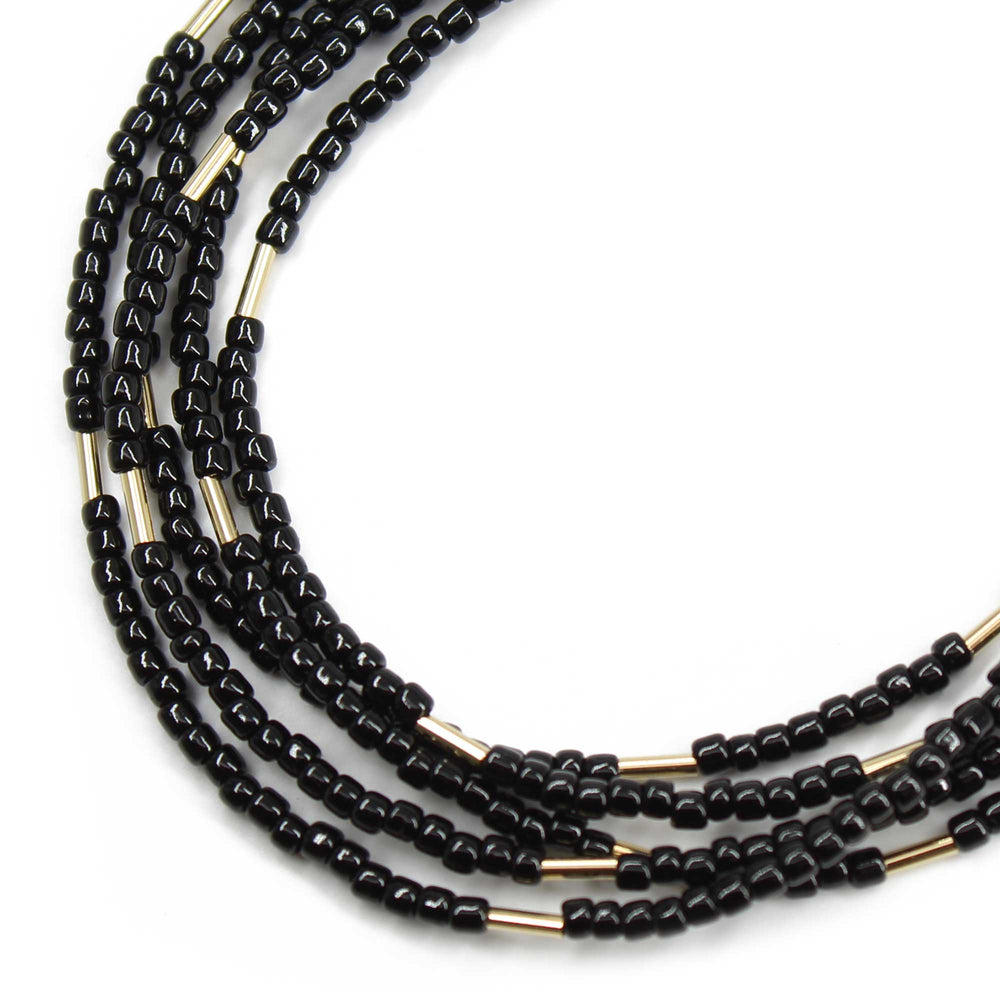 Black and Yellow Gold Filled Seed Bead Necklace
