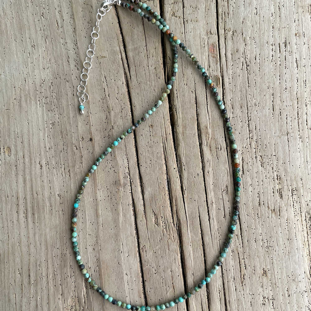 
                      
                        Dainty 2mm African Turquoise Choker, Adjustable to 17"
                      
                    