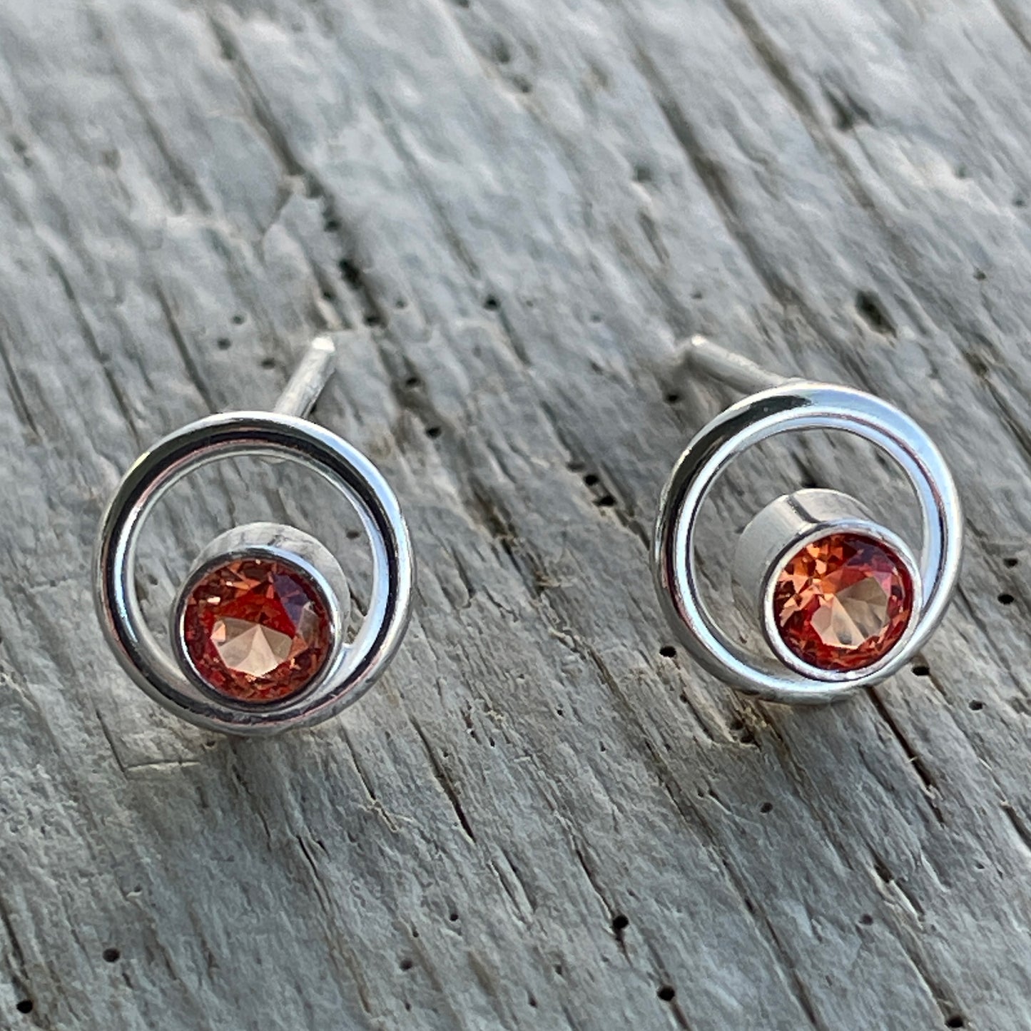 Tiny Padparadscha Colored 3mm Stud Earrings in Sterling Silver