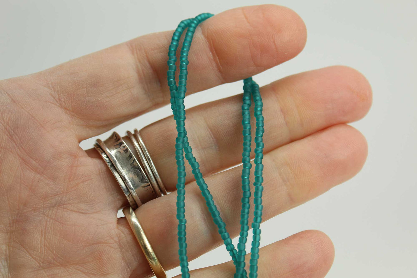 Transparent Teal Matte Seed Bead Necklace