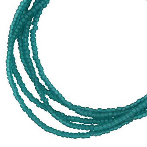 Transparent Teal Matte Seed Bead Necklace, Thin 1.5mm Single Strand