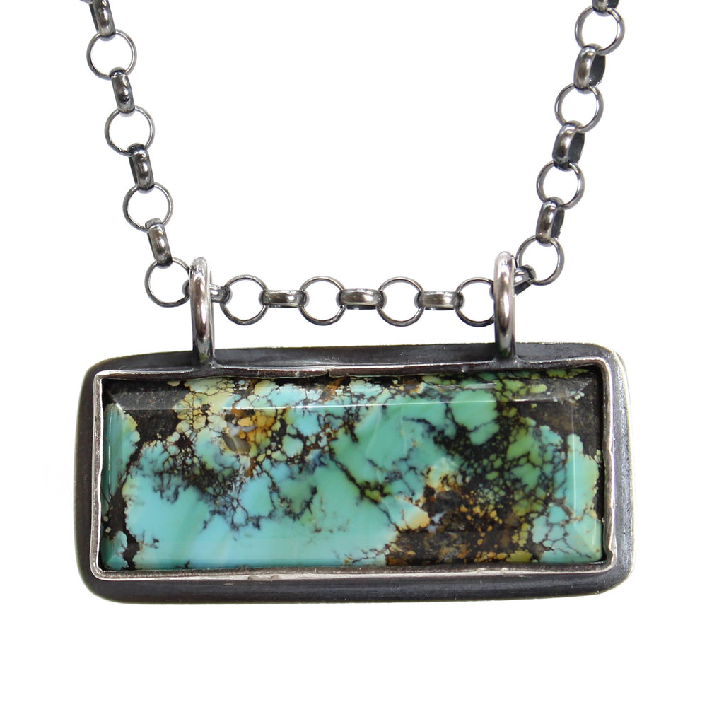 Blue Wild Horse Turquoise Bar Pendant Necklace