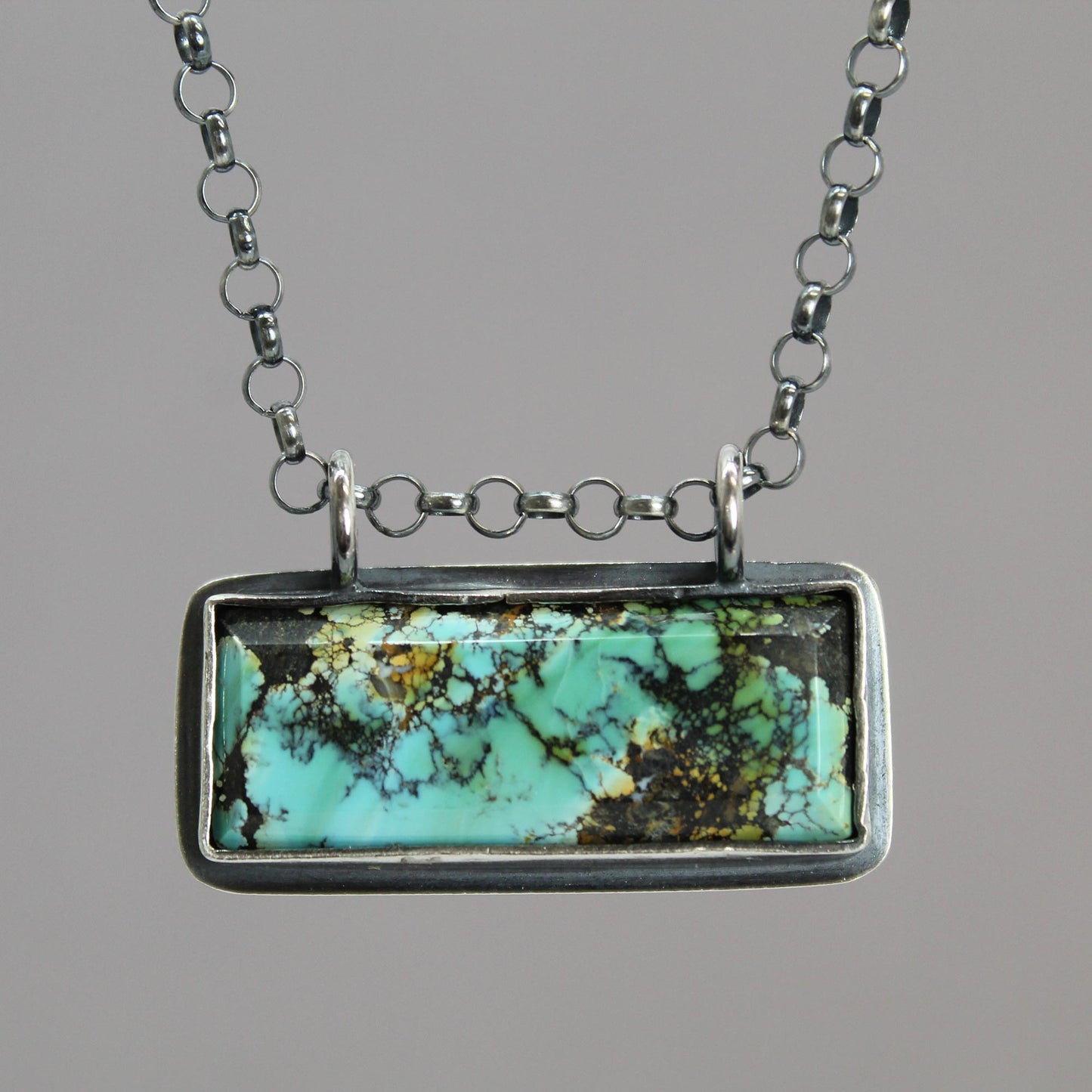 Load image into Gallery viewer, Blue Wild Horse Turquoise Bar Pendant Necklace
