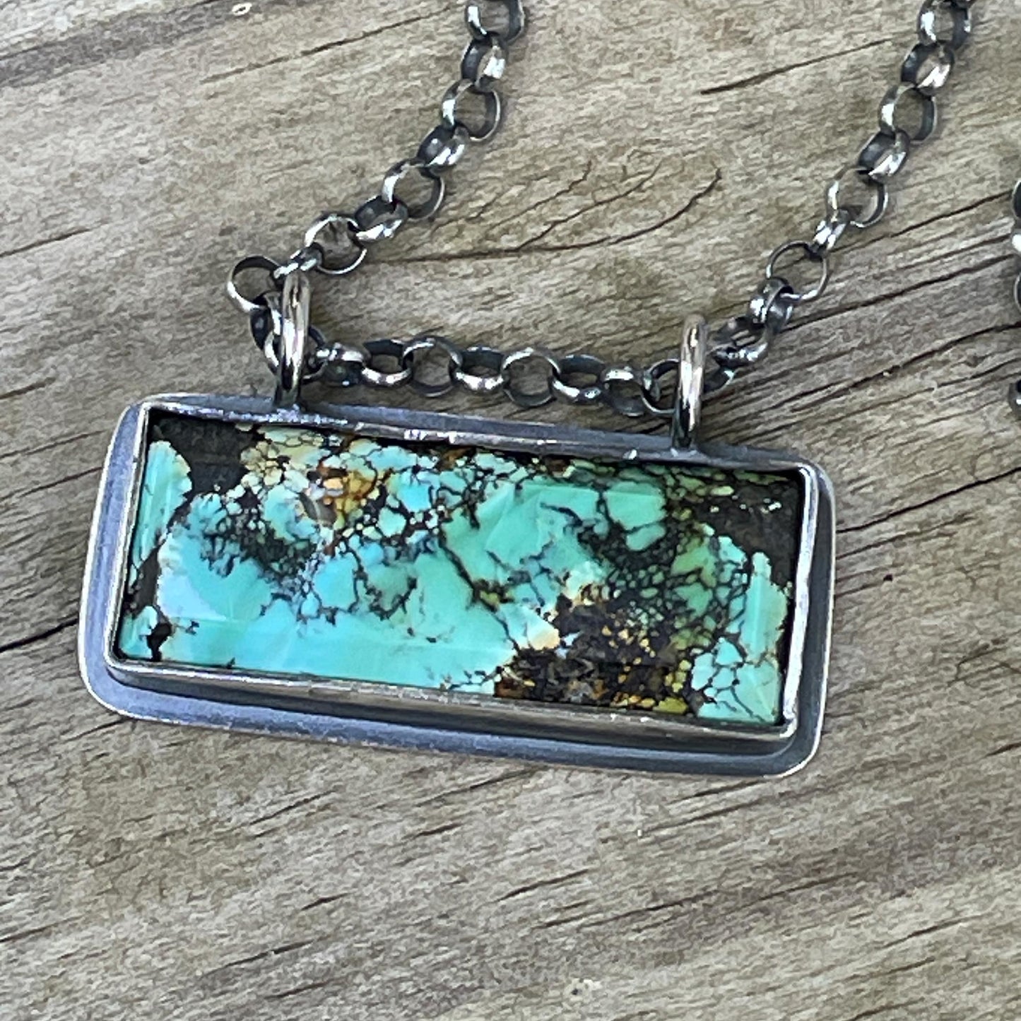 Load image into Gallery viewer, Blue Wild Horse Turquoise Bar Pendant Necklace

