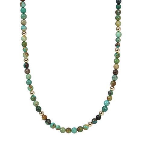 Natural Turquoise and Gold Filled Bead Necklace 18 Inch