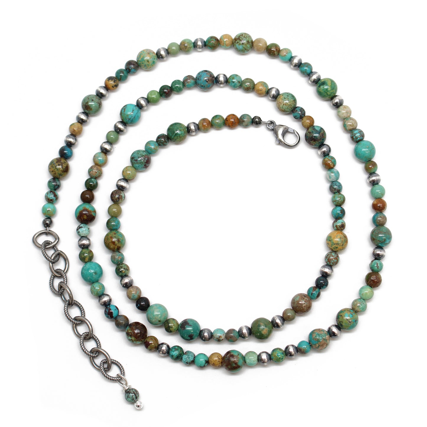 Hubei Turquoise and Antiqued Sterling Silver Bead Necklace