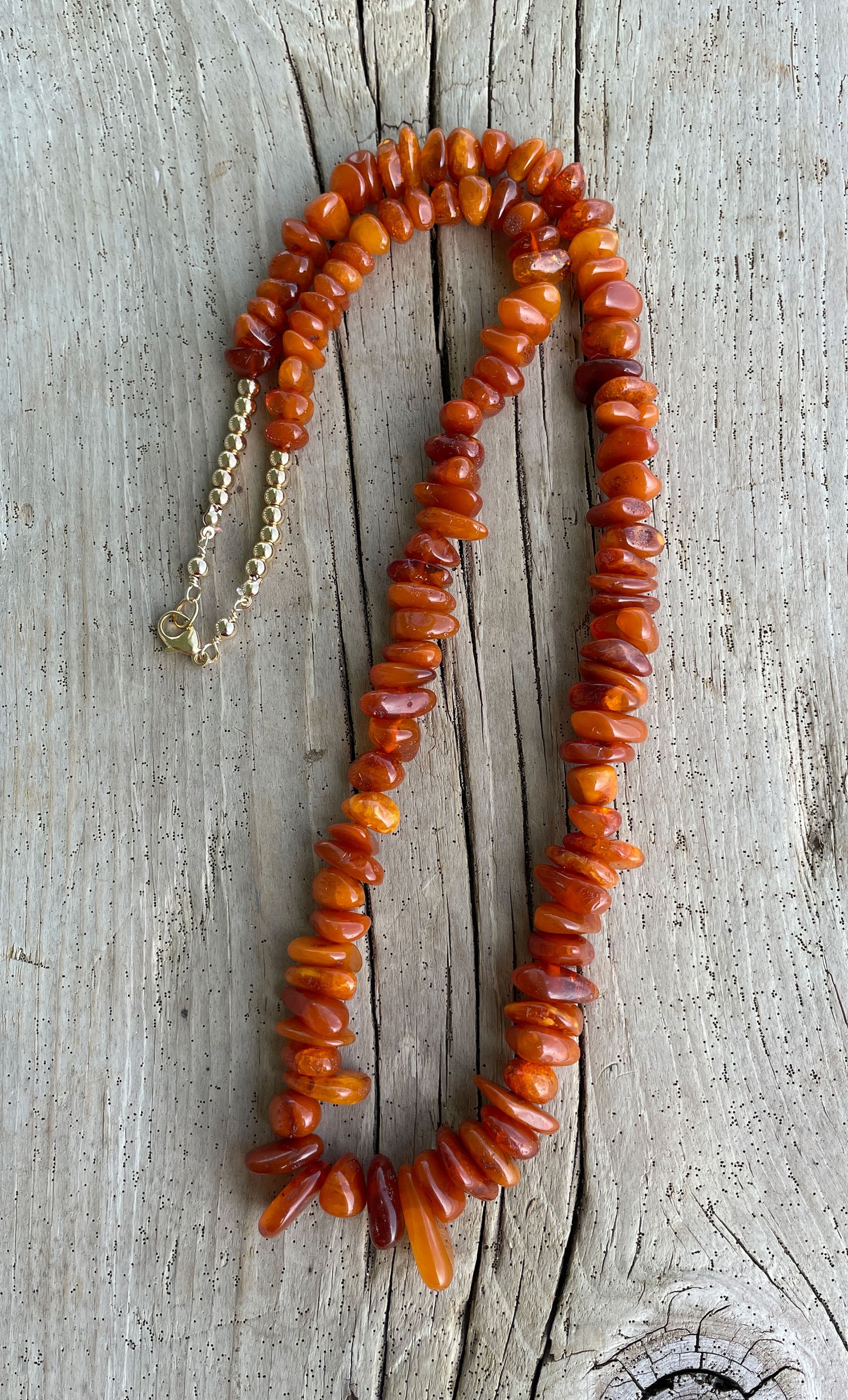 Vintage Amber Bead Necklace with Gold Filled Accents 