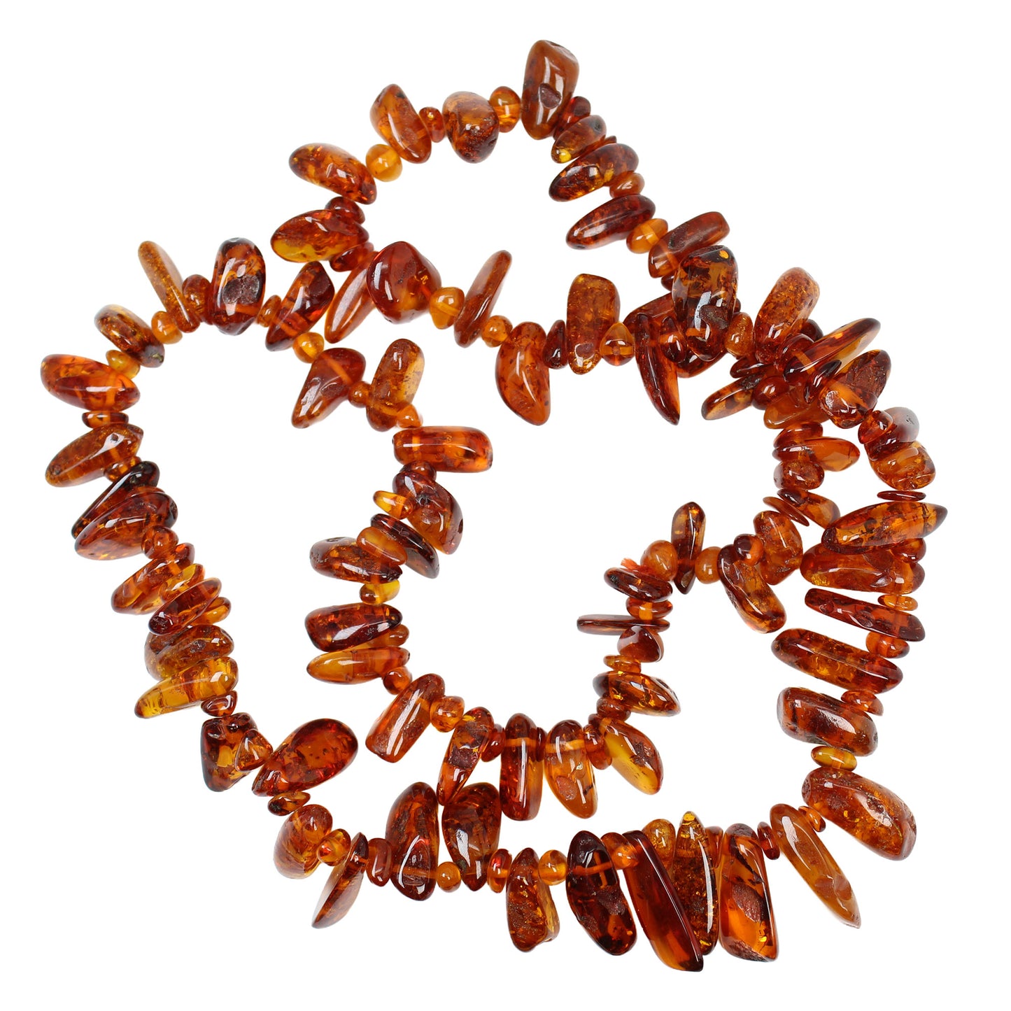 Amber necklace on a white background