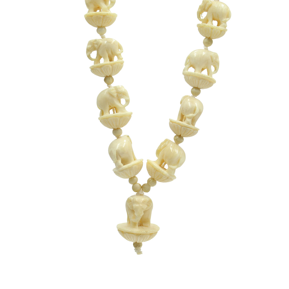 Vintage Carved Elephant Pendant Necklace 