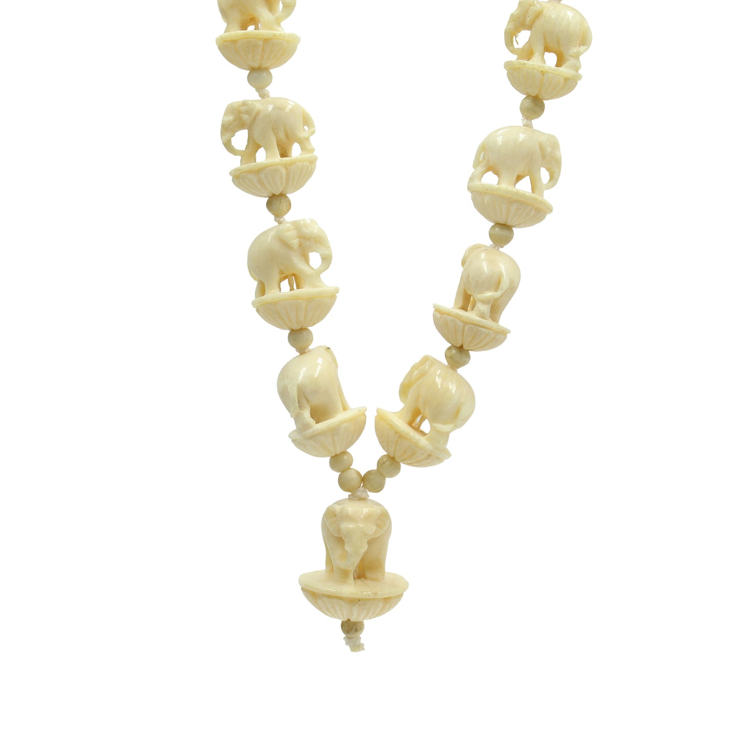 Vintage Carved Elephant Pendant Necklace 