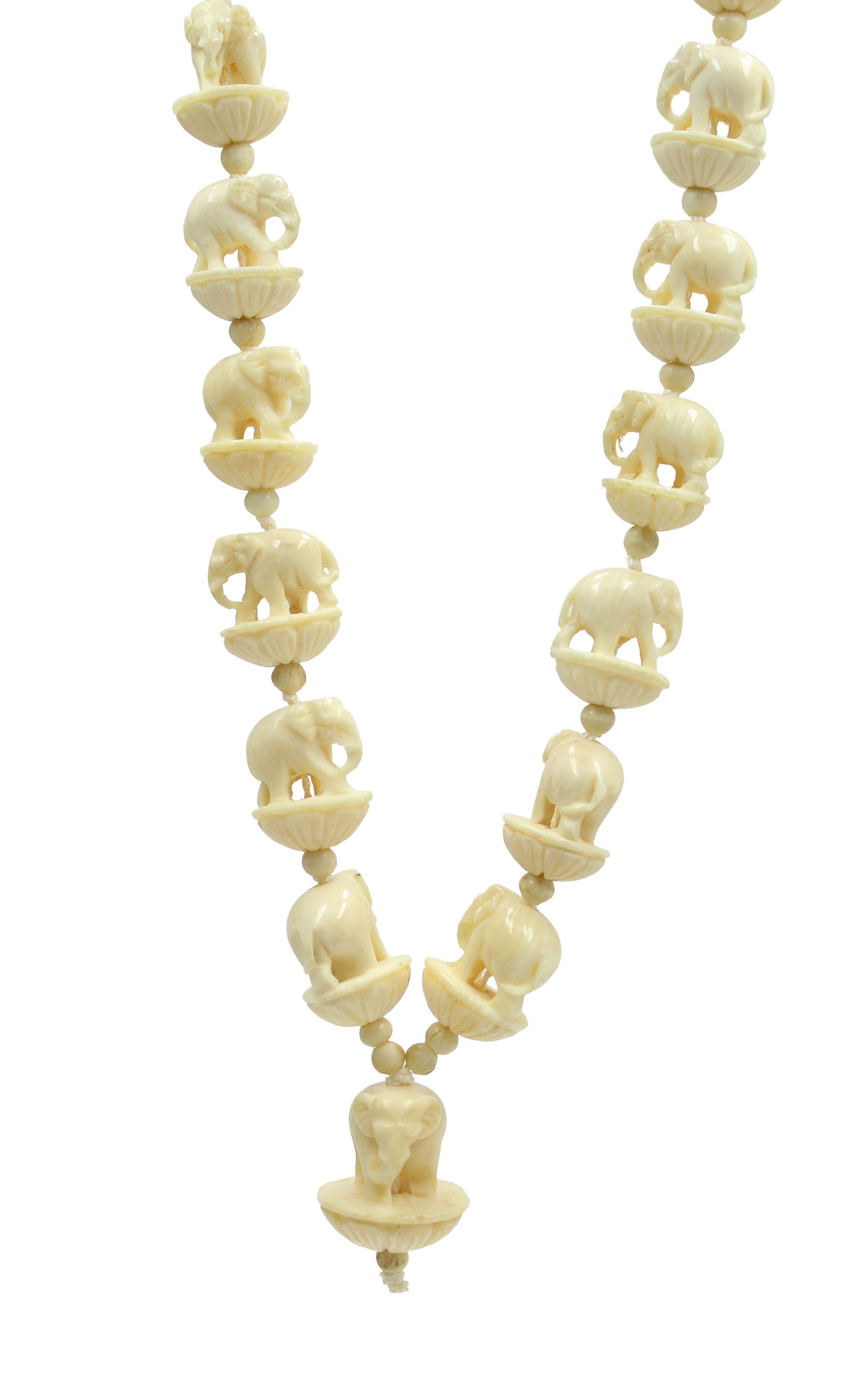Vintage Carved Elephant Pendant Necklace 