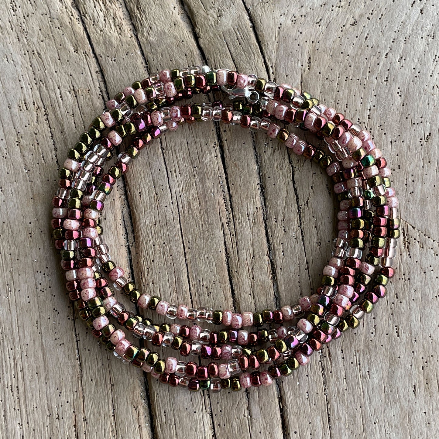 Vintage Rose Pink Seed Bead Necklace