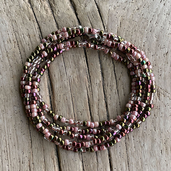 Vintage Rose Pink Seed Bead Necklace