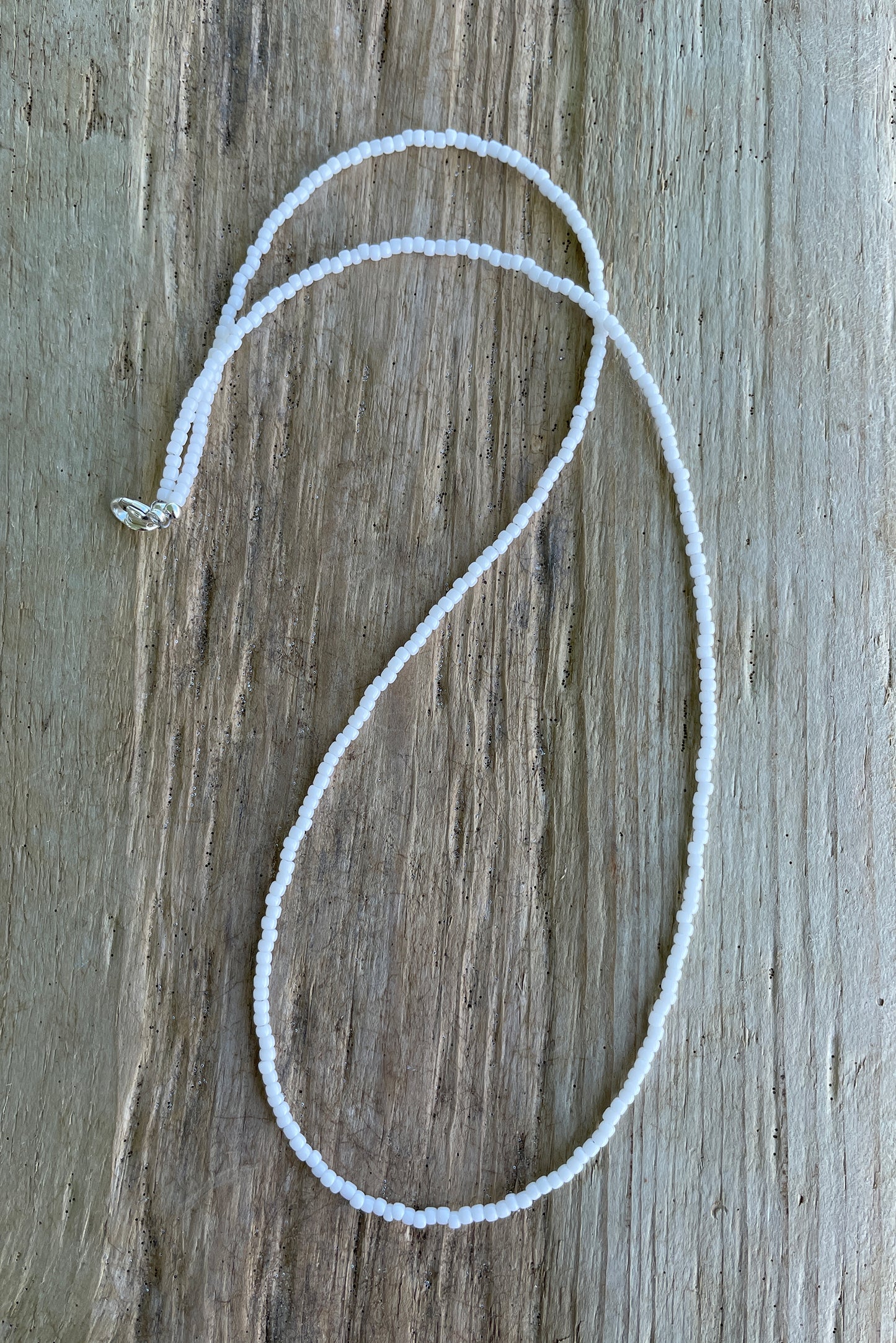 White Seed Bead Necklace, Thin 1.5mm Single Strand Beaded Necklace