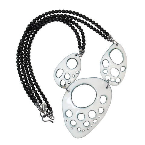 Black Onyx White Enamel Statement Necklace