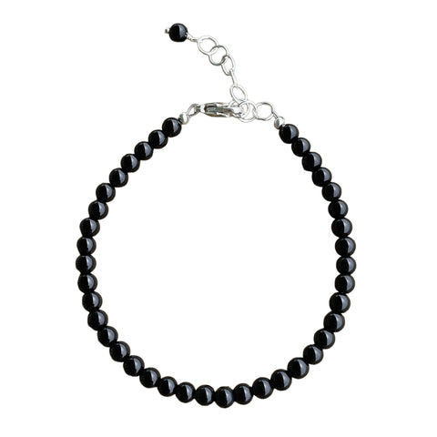 4mm Black Onyx Bead Bracelet Adjustable Length