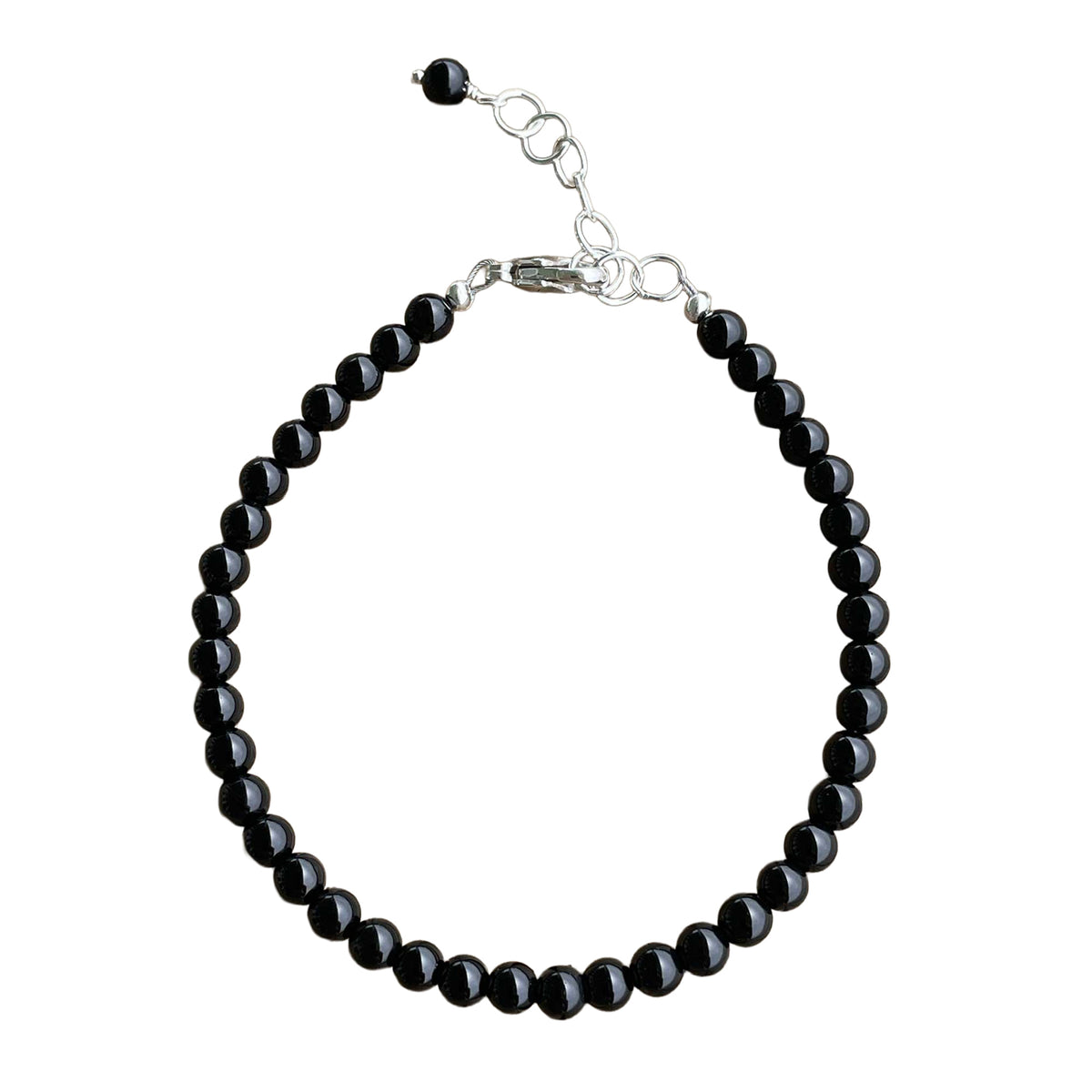 4mm Black Onyx Bead Bracelet Adjustable Length
