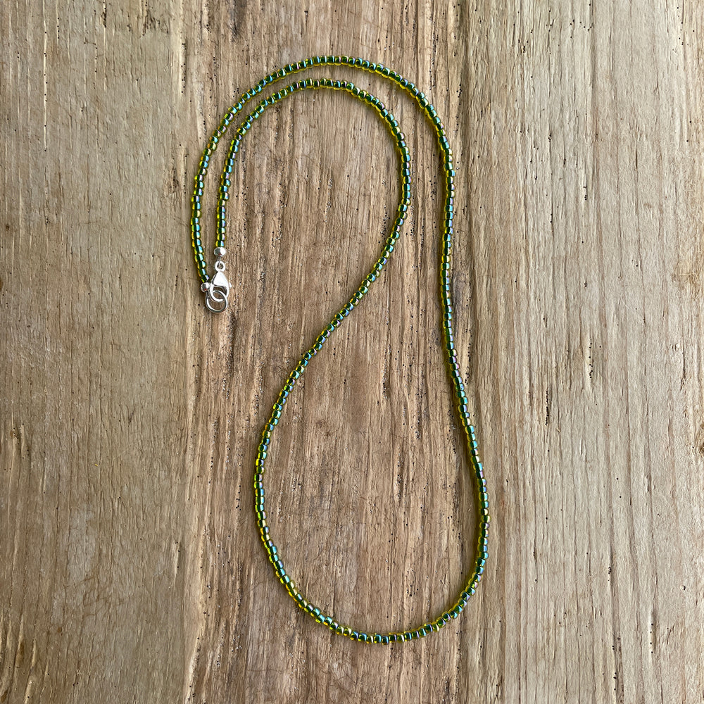 
                      
                        Jonquil Green Seed Bead Necklace, Thin 1.5mm Single Strand
                      
                    