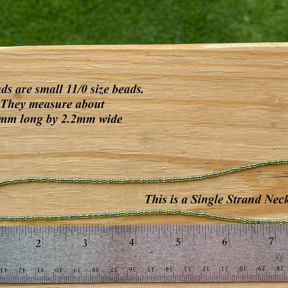 
                      
                        Jonquil Green Seed Bead Necklace, Thin 1.5mm Single Strand
                      
                    