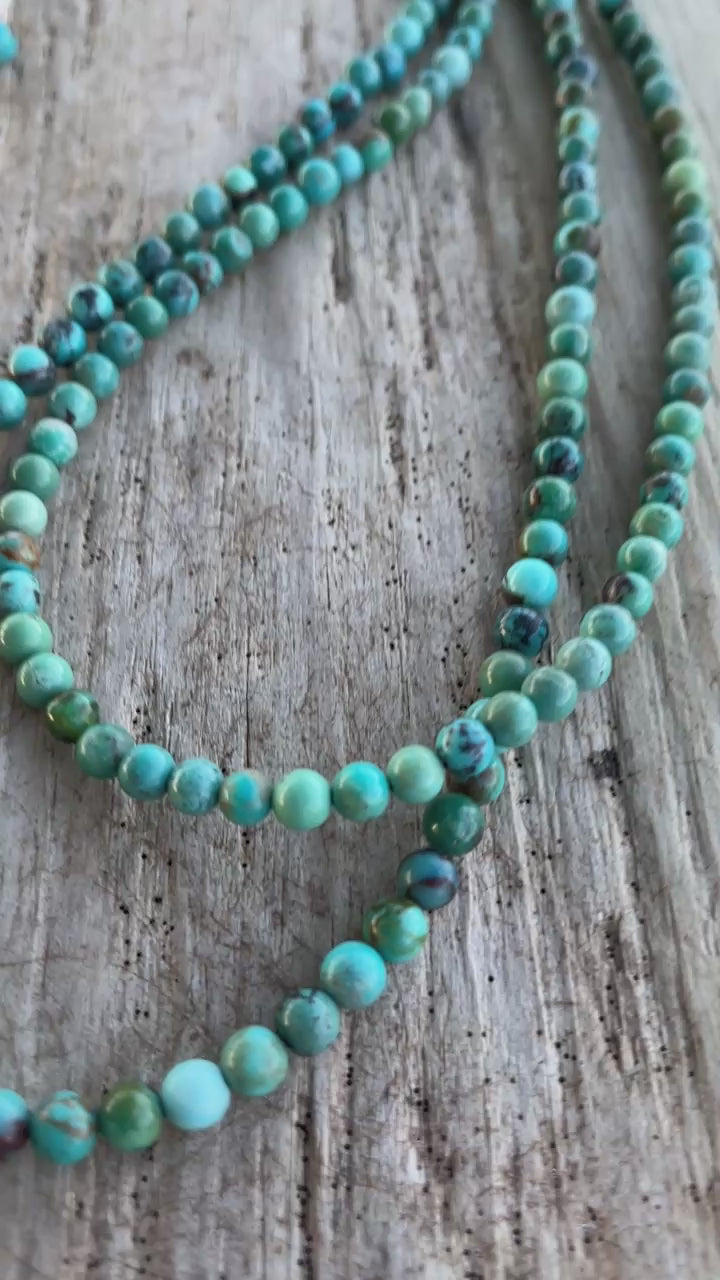 Handmade Double Strand Turquoise Bead Necklace in Sterling Silver