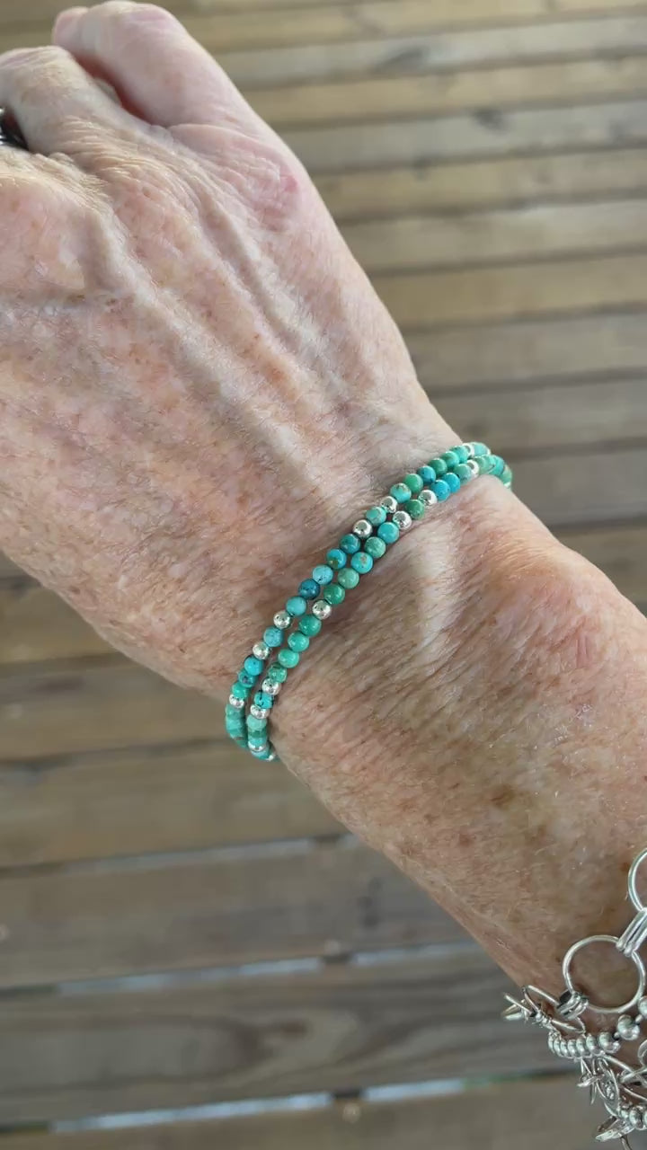Genuine Turquoise Double Strand Bracelet with Sterling Silver Beads
