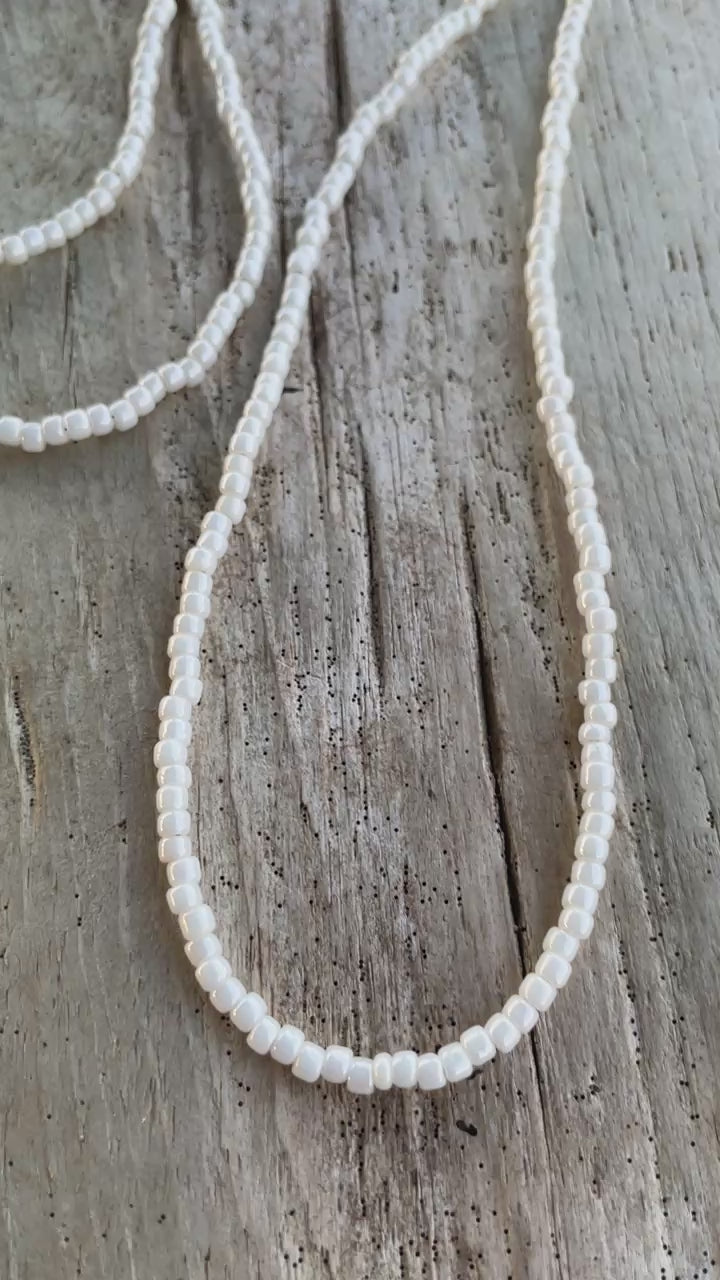 Opaque White Luster Seed Bead Necklace