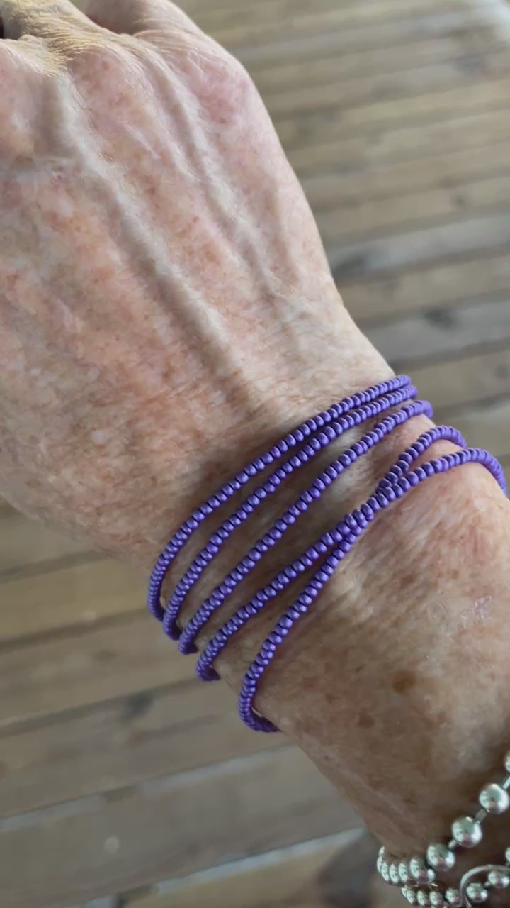 Lilac Purple Seed Bead Bracelet 35" LongWraps 5 times