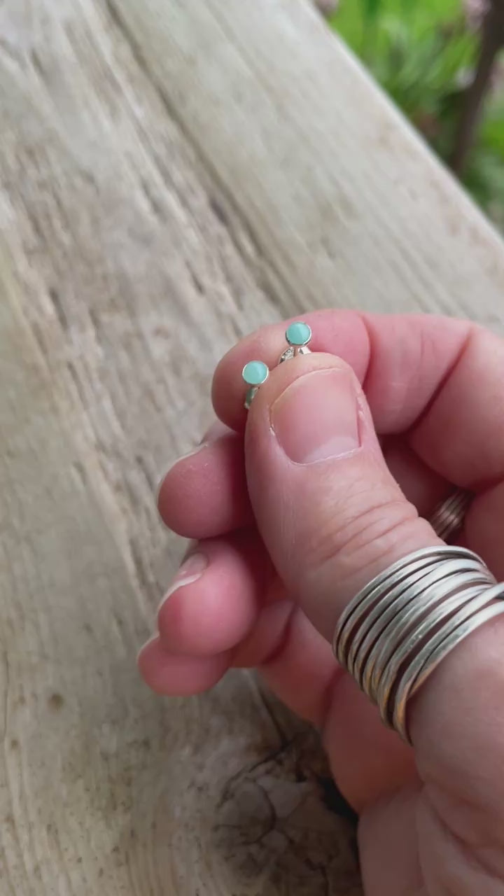 Tiny 3mm amazonite Stud Earrings in Sterling Silver