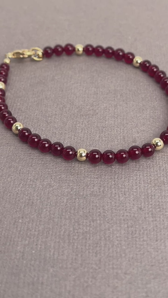 Red Jade and Gold Filled Bead Bracelet