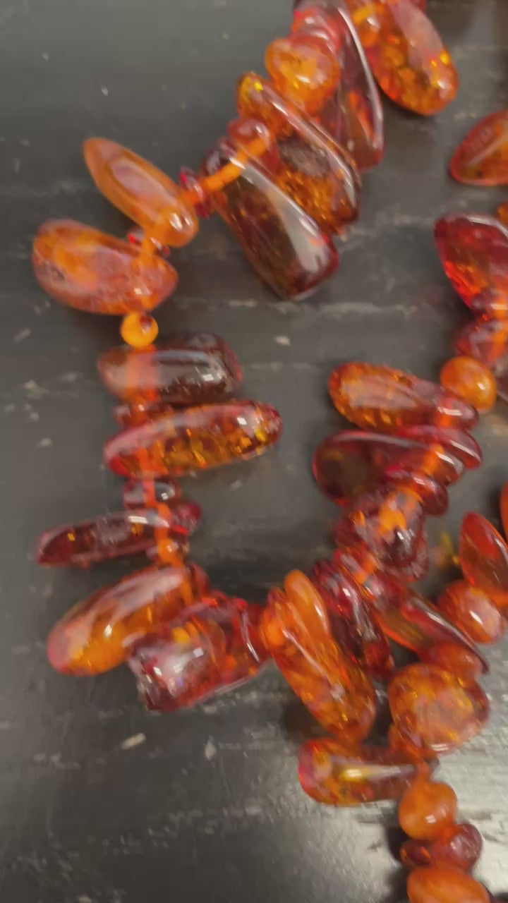 Long Vintage Cognac Amber Strand Necklace - 30 Inch