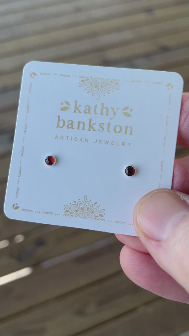 3mm Garnet Stud Earrings in Sterling Silver or Gold Fill