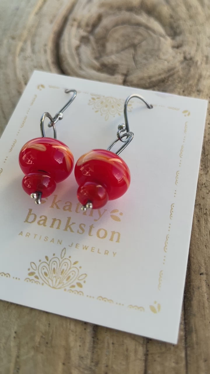 Red Lampwork Bead Earrings in Sterling Silver