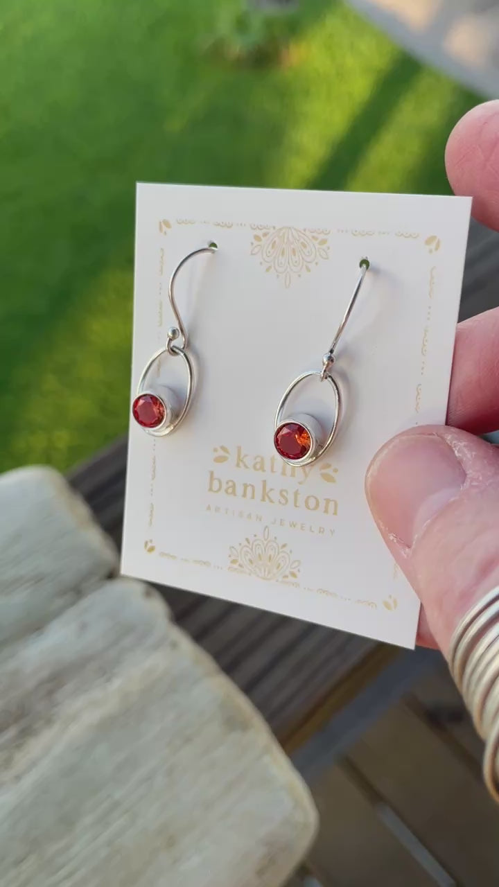 Padparadscha Sterling Silver Dangle Earrings | Peach Orange Drop Earrings