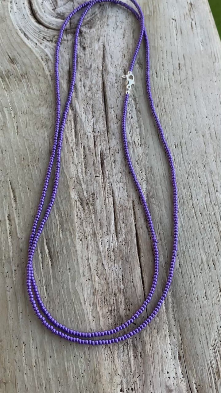 Lilac Purple Seed Bead Necklace 35" single strand