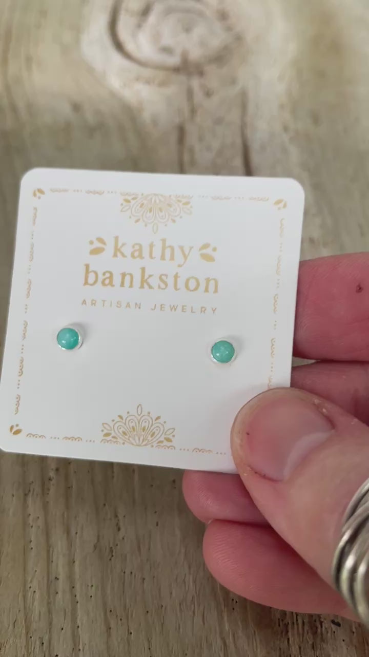 Amazonite Stud Earrings, Small 4mm in Sterling Silver