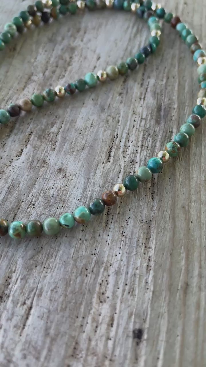Genuine Turquoise and Gold Filled Bead Necklace 18 Inch