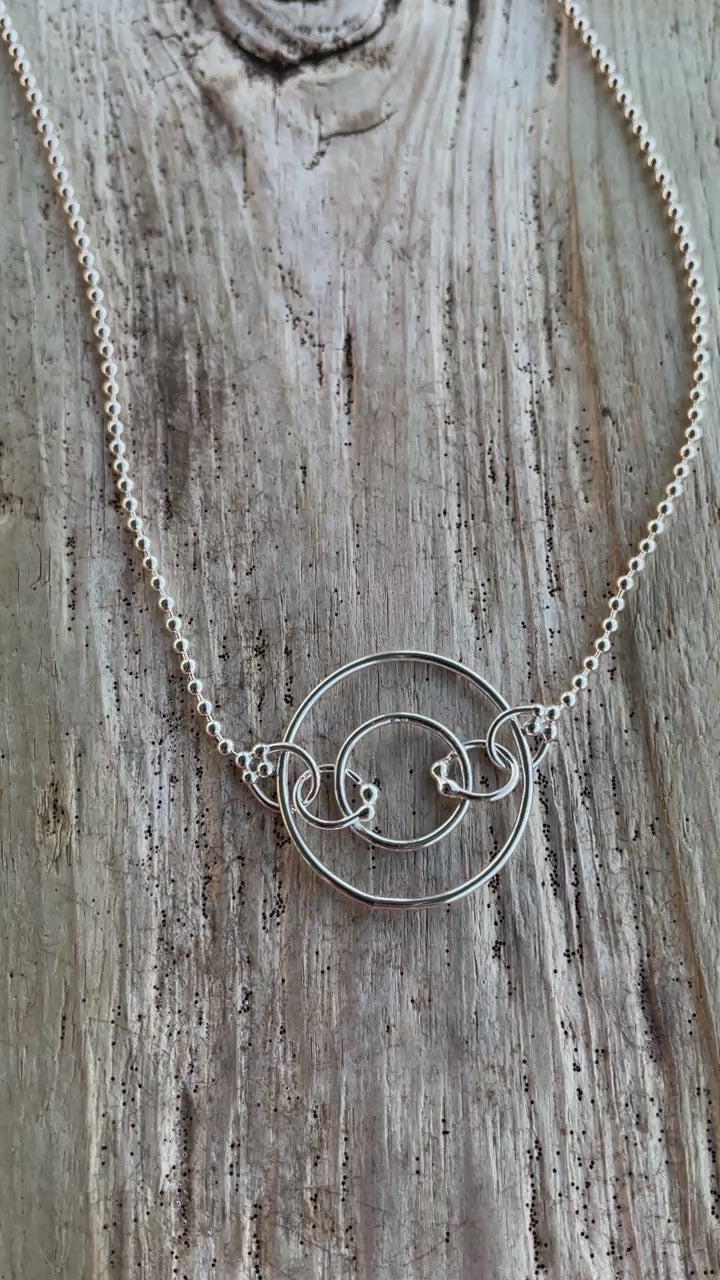 Sterling Silver Bead Ball Chain Necklace 16 Inch Handmade Fine Silver Circle Pendant