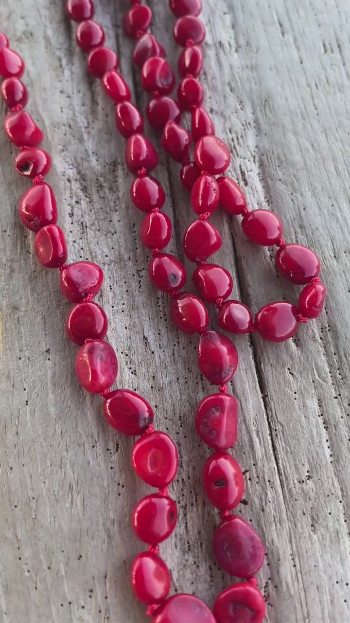 Hand Knotted Red Coral Bead Necklace