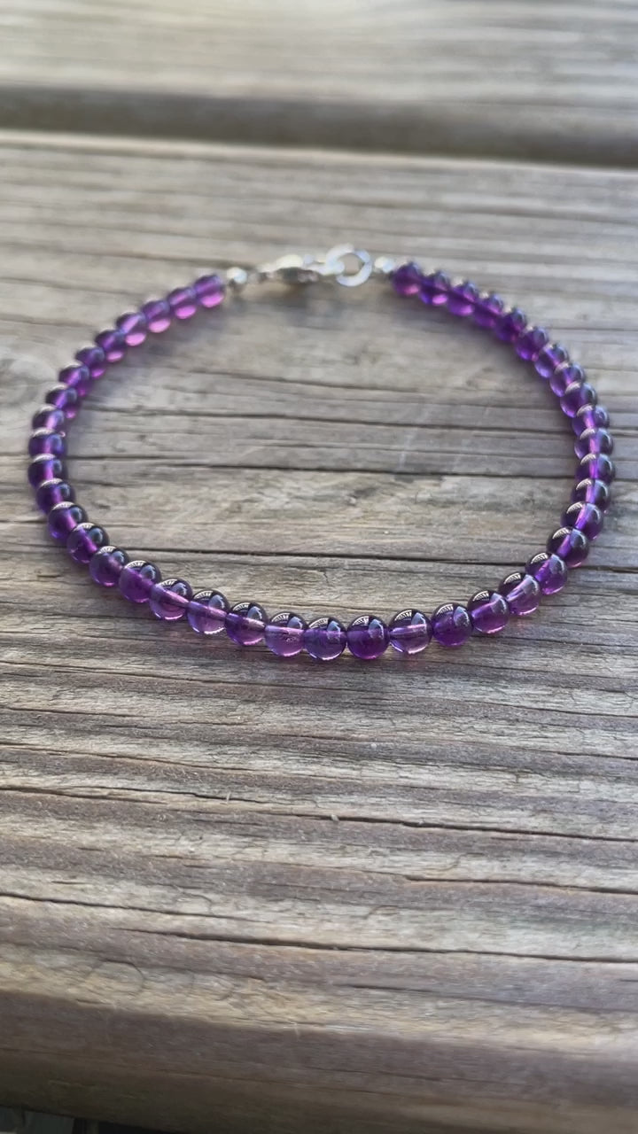 Amethyst Bead Bracelet, Small 4mm Purple Beaded Bracelet