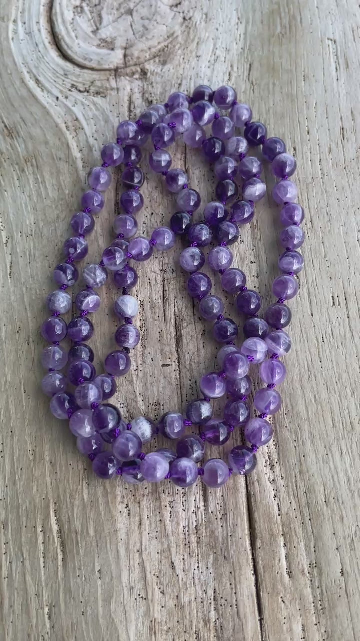 Cape Amethyst Bead Necklace, Hand Knotted 28 Inch Endless Strand