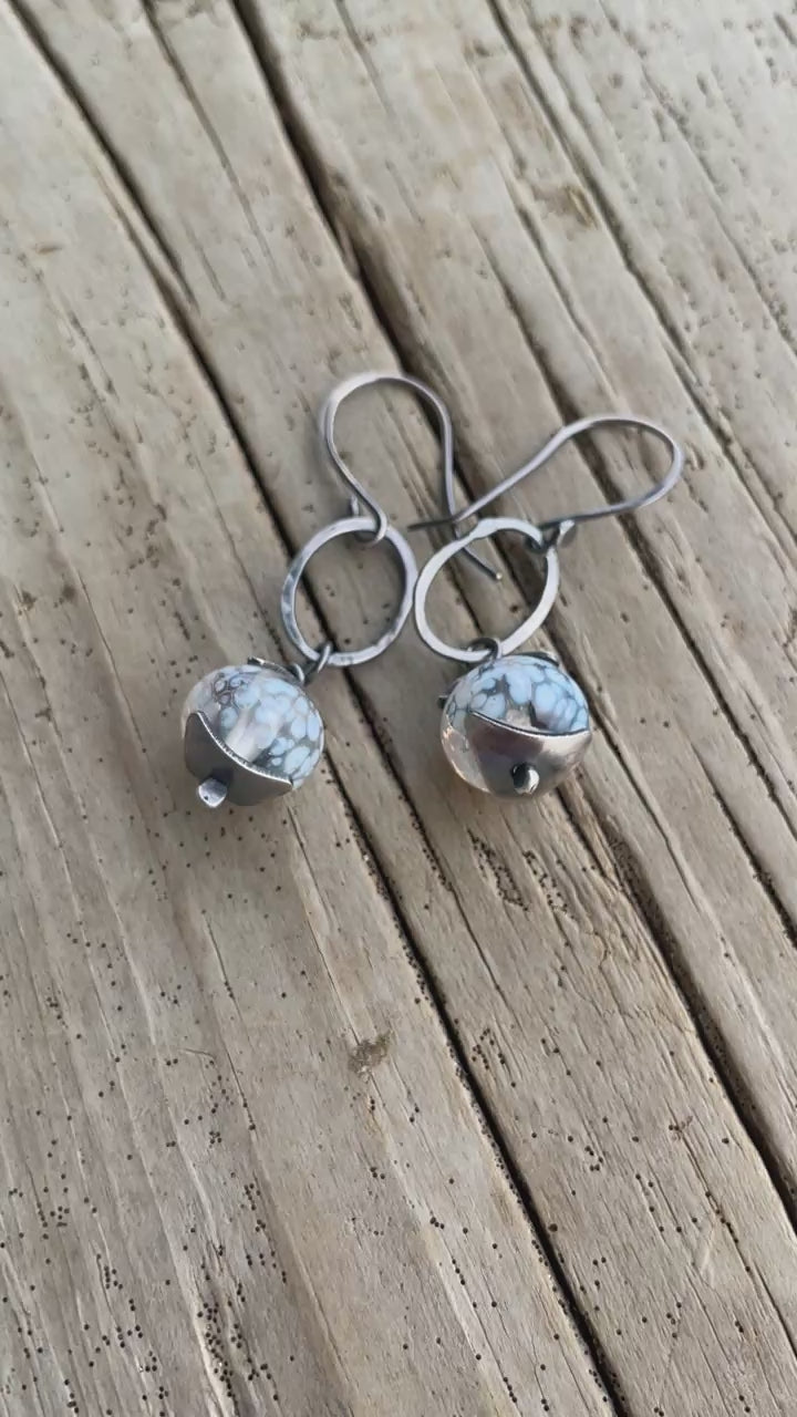 White Beaded Earrings in Sterling Silver