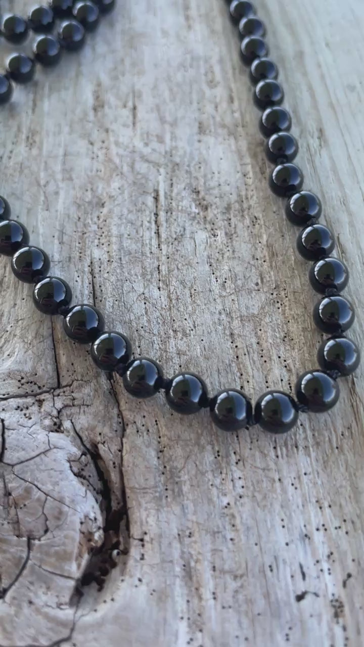 Black Onyx Necklace 28 Inch Hand Knotted 6mm Gemstone Strand