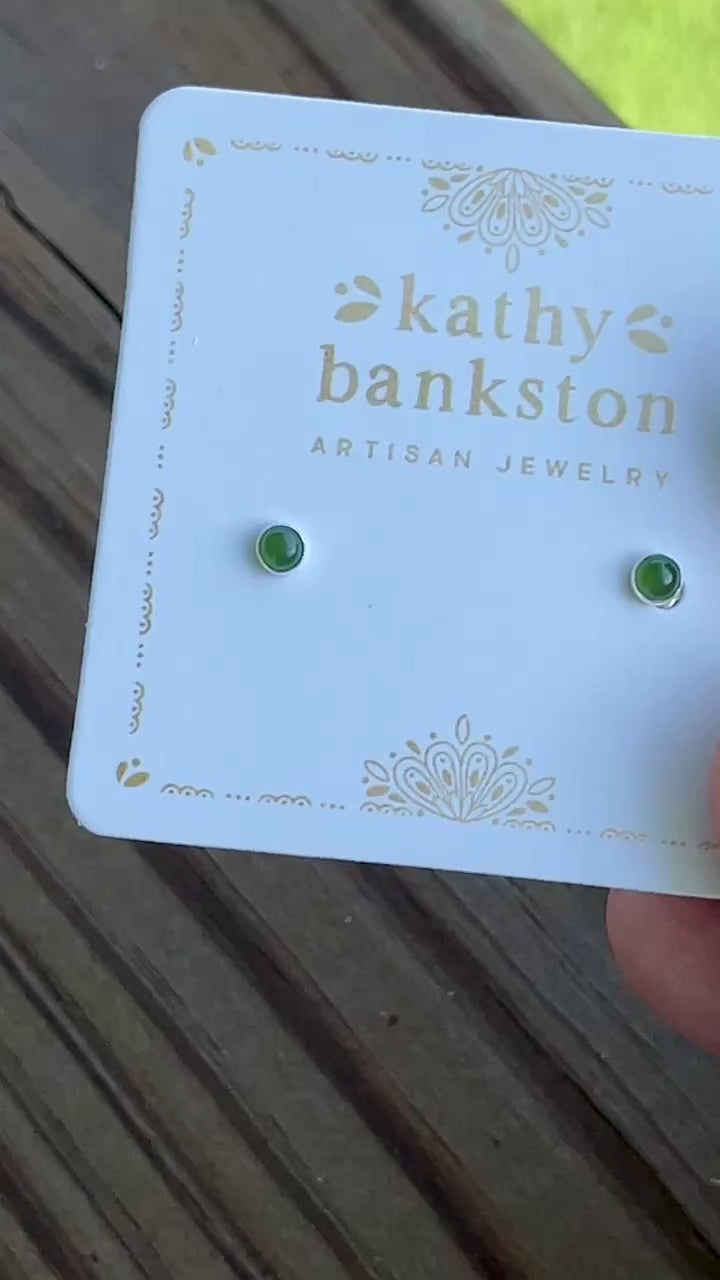 3mm jade stud earrings in sterling silver