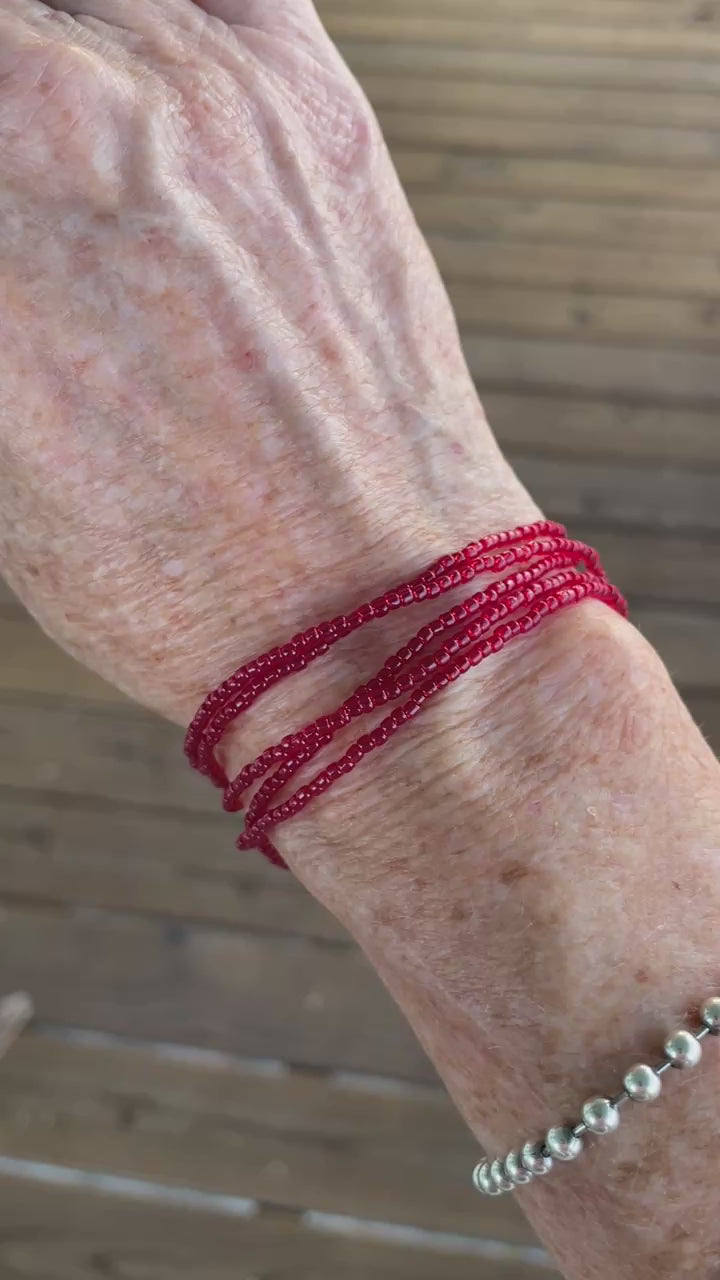 Ruby Red Seed Bead Bracelet