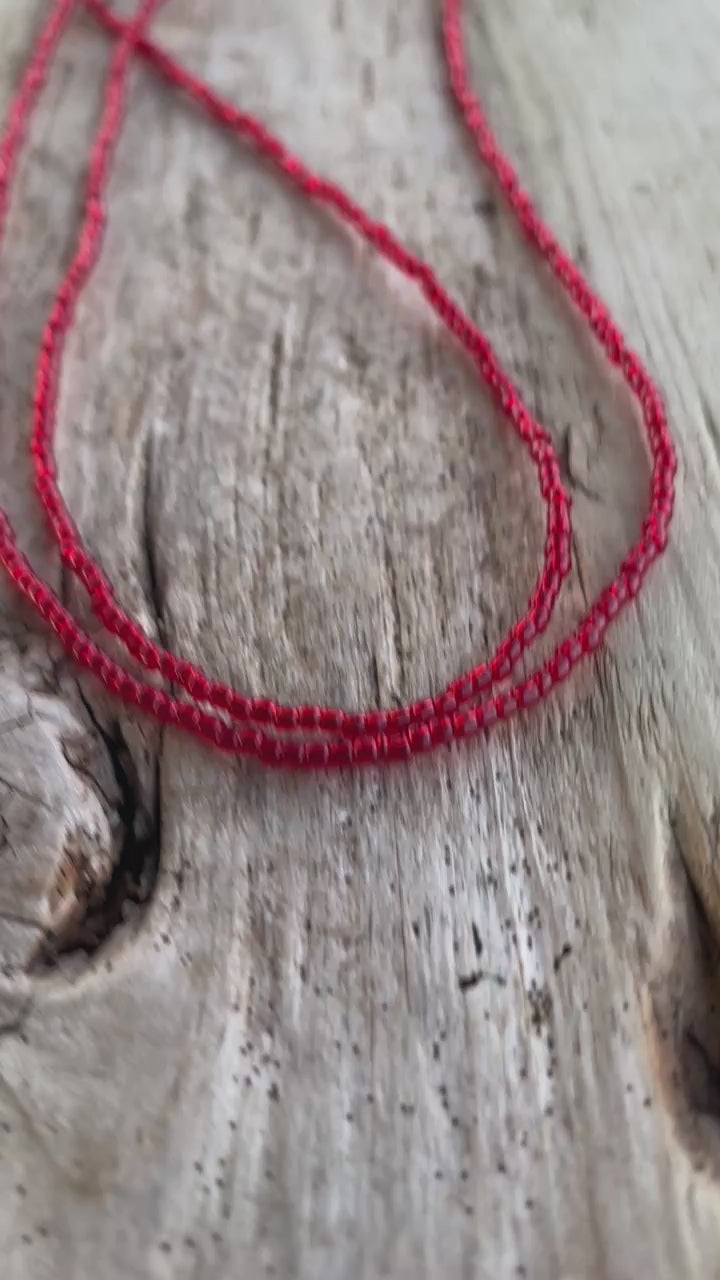 Ruby Red Seed Bead Necklace