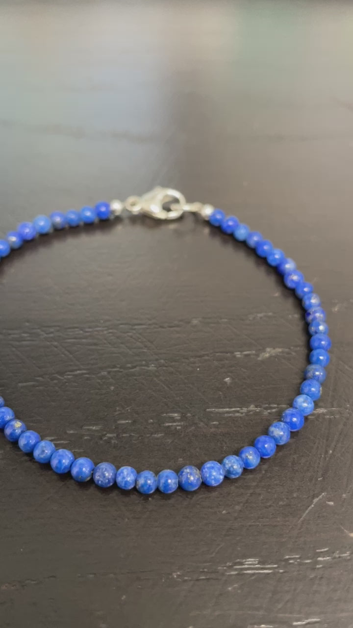Load and play video in Gallery viewer, 3mm Denim Lapis Lazuli Bracelet
