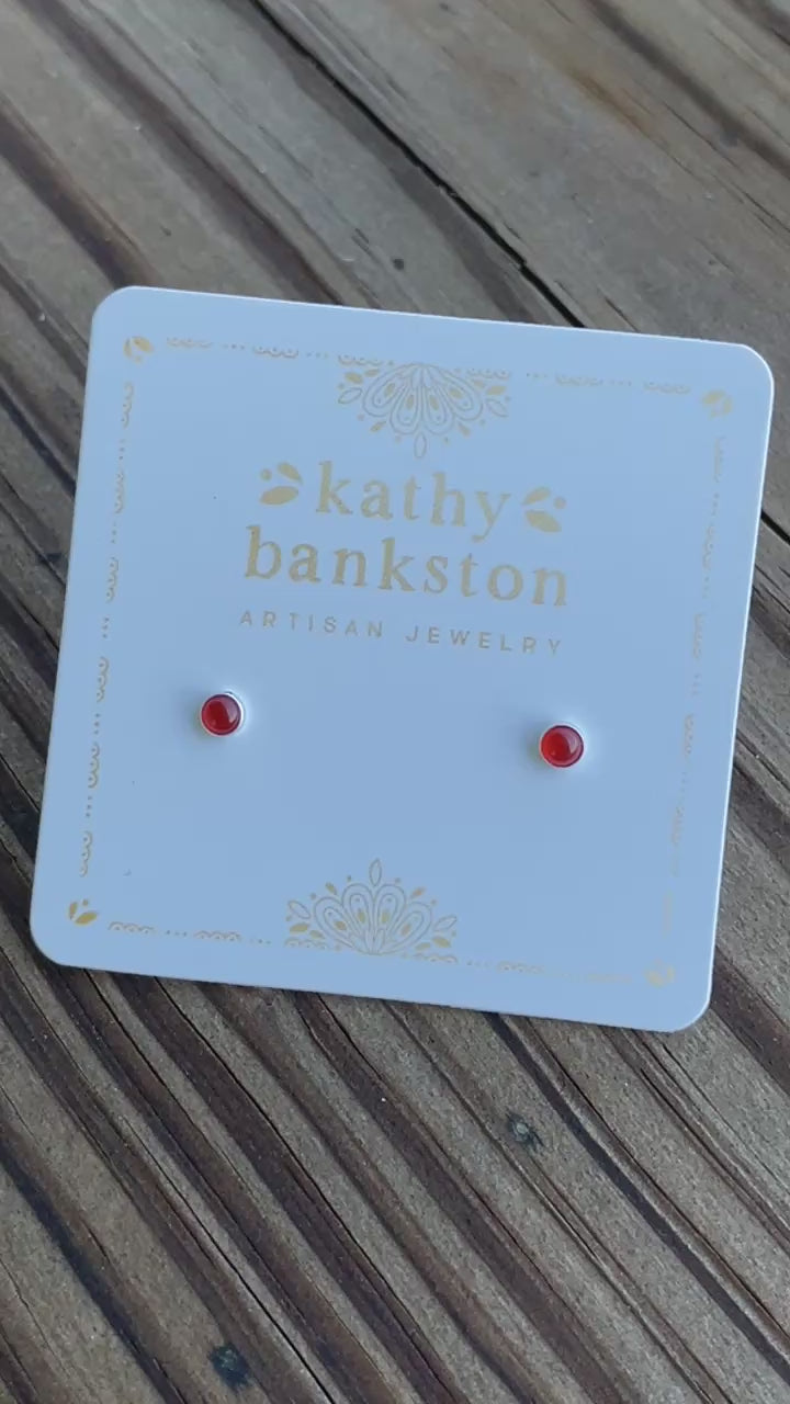 Tiny 3mm Red Carnelian Stud Earrings
