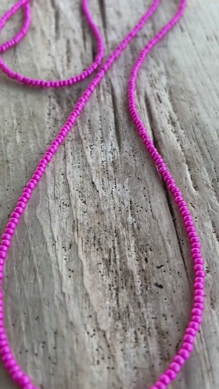 Magenta Pink Seed Bead Necklace, Thin 1.5mm Single Strand