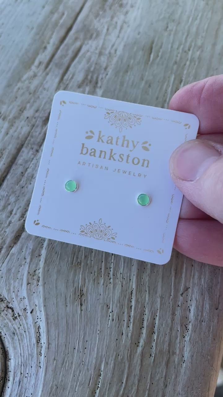 Chrysoprase Stud Earrings in Sterling Silver, 4mm