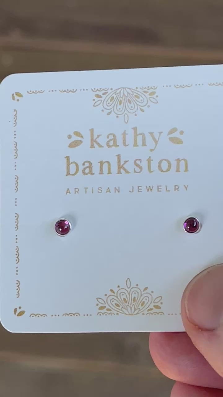 Video  3mm Rhodolite Garnet Stud Earrings in Sterling Silver